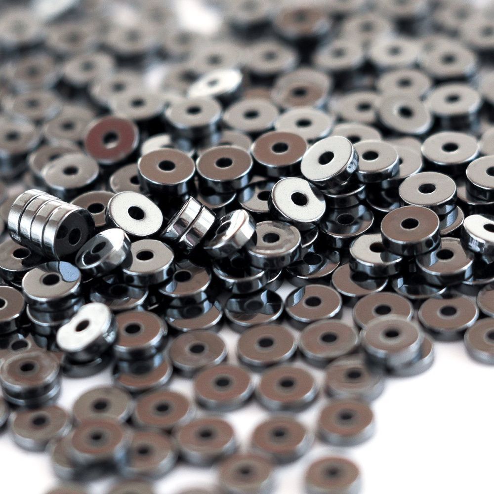 бусина гематит немагнитный синт., диск, цвет черный, 4x1 мм