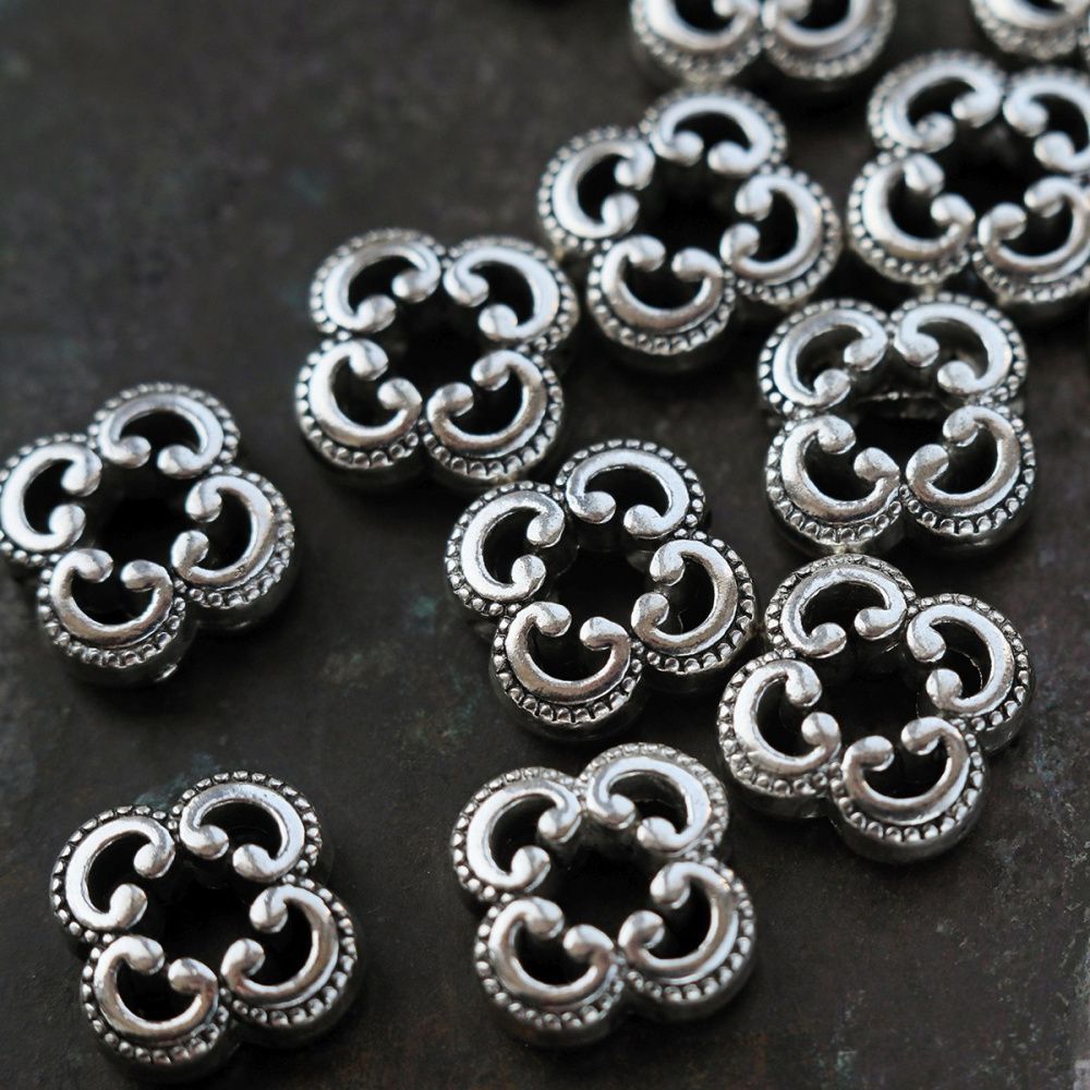бусина, металл "завитки", цвет античное серебро, 10x10x4 мм