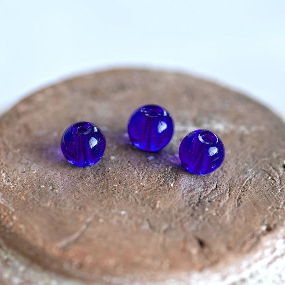 бусина, стекло 6, цвет королевский синий, 6 мм