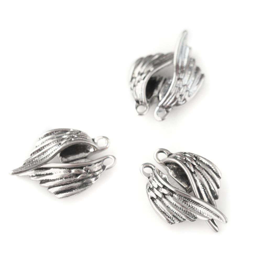 Замочки застежка магнитная "крылья", цвет античное серебро, 26x19x6.5 мм