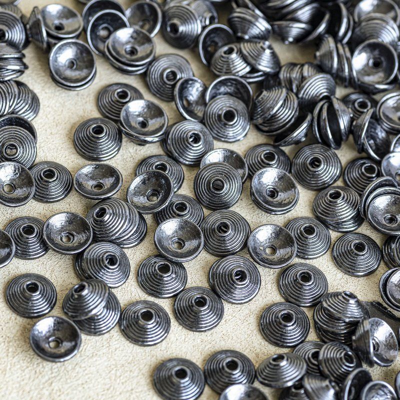 шапочка для бусин "диск", цвет черный, 10х3 мм