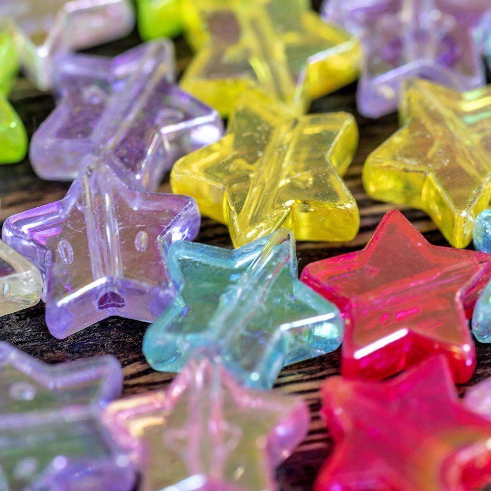 бусина, акрил "радужные звездочки", цветовой микс, 10х4 мм