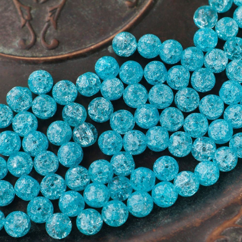 бусина, стекло "кракле", цвет светло-бирюзовый, 8 мм