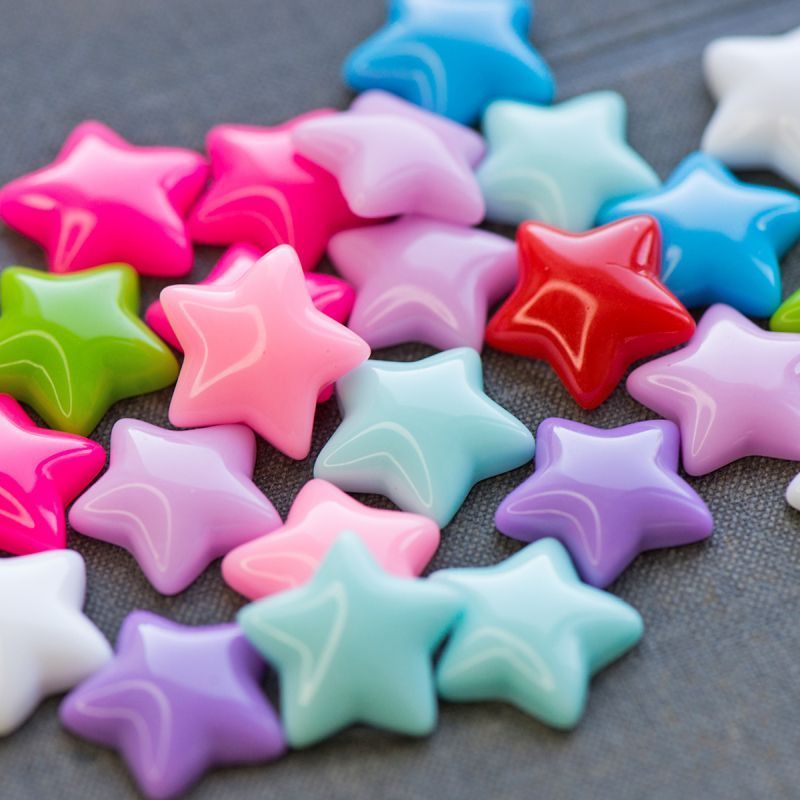 кабошон из смолы "звездочки", цветовой микс, 16x16x4 мм