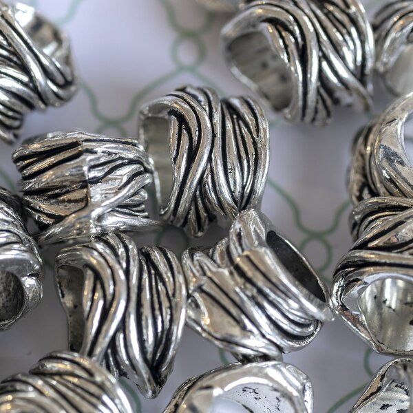 ес бусина металл "вязанка", цвет античное серебро, 10х4 мм