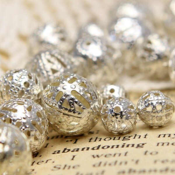 бусина, металл "винтаж", цвет серебро, размерный микс 6-16 мм (уп 10 г)
