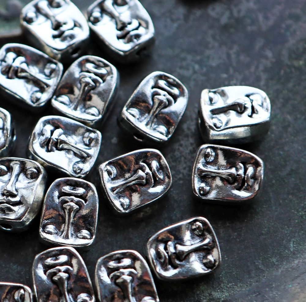 бусина, металл "анфас", цвет античное серебро, 12x10x7 мм