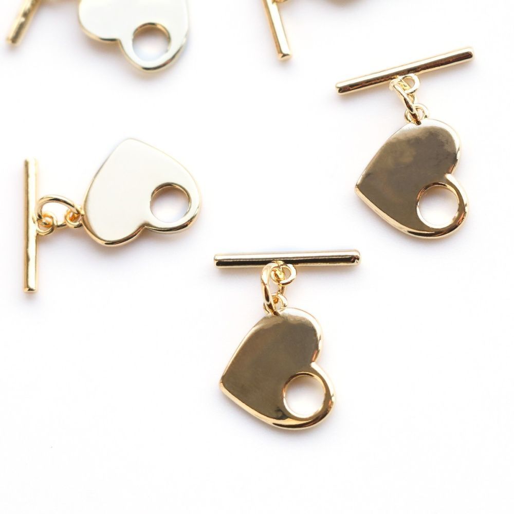 застежка-тоггл "харт", позолота, 12x15x1.5 мм