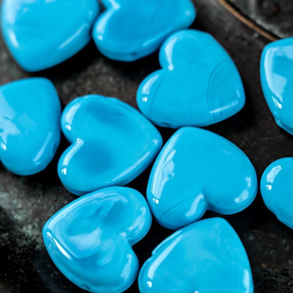 бусина, лэмпворк "сердце", стекло, цвет голубой, 20x20x7 мм