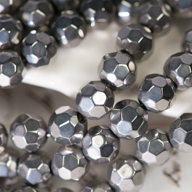 бусина, стекло 8, граненая, цвет серебряный, 8 мм