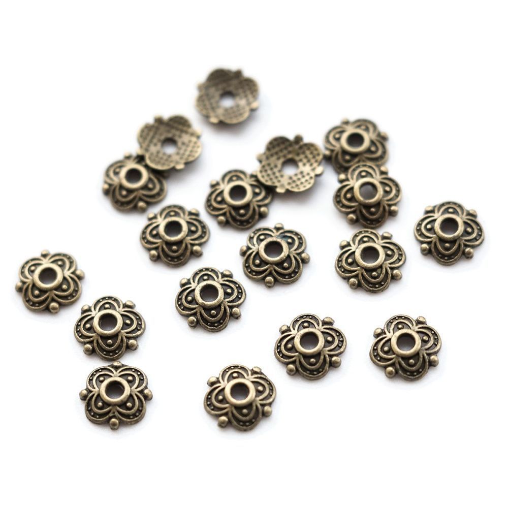 шапочка для бусин "вероника", цвет античная бронза, 8x8x2 мм