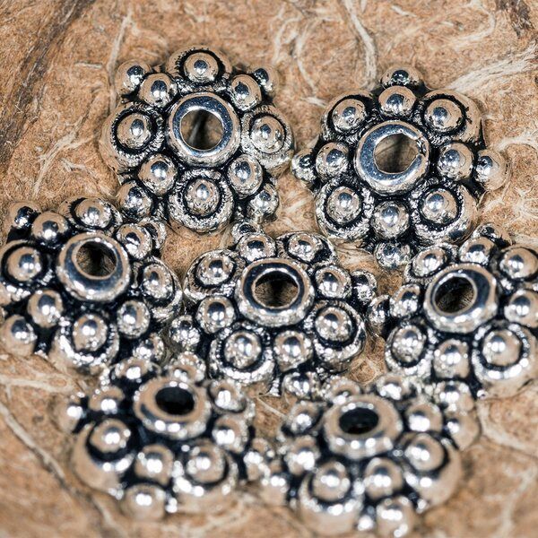 шапочка для бусин "заклепка", цвет античное серебро, 8х3 мм