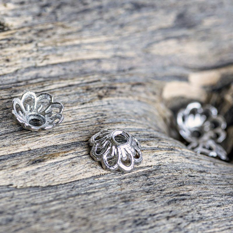 шапочка для бусин "маргаритка", цвет платина, 9x4 мм