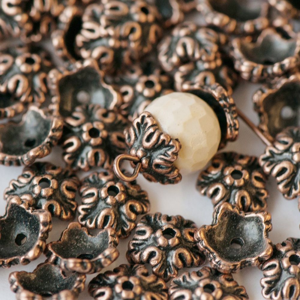 шапочка для бусин "барокко", цвет красная медь 10х4 мм