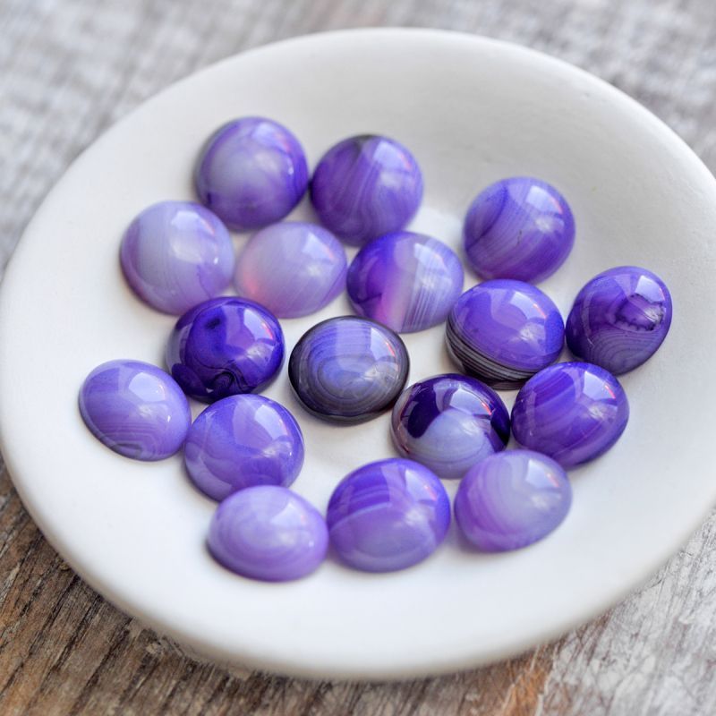 кабошон агат круглый, цвет фиолетовый полосатый, 16x6 мм