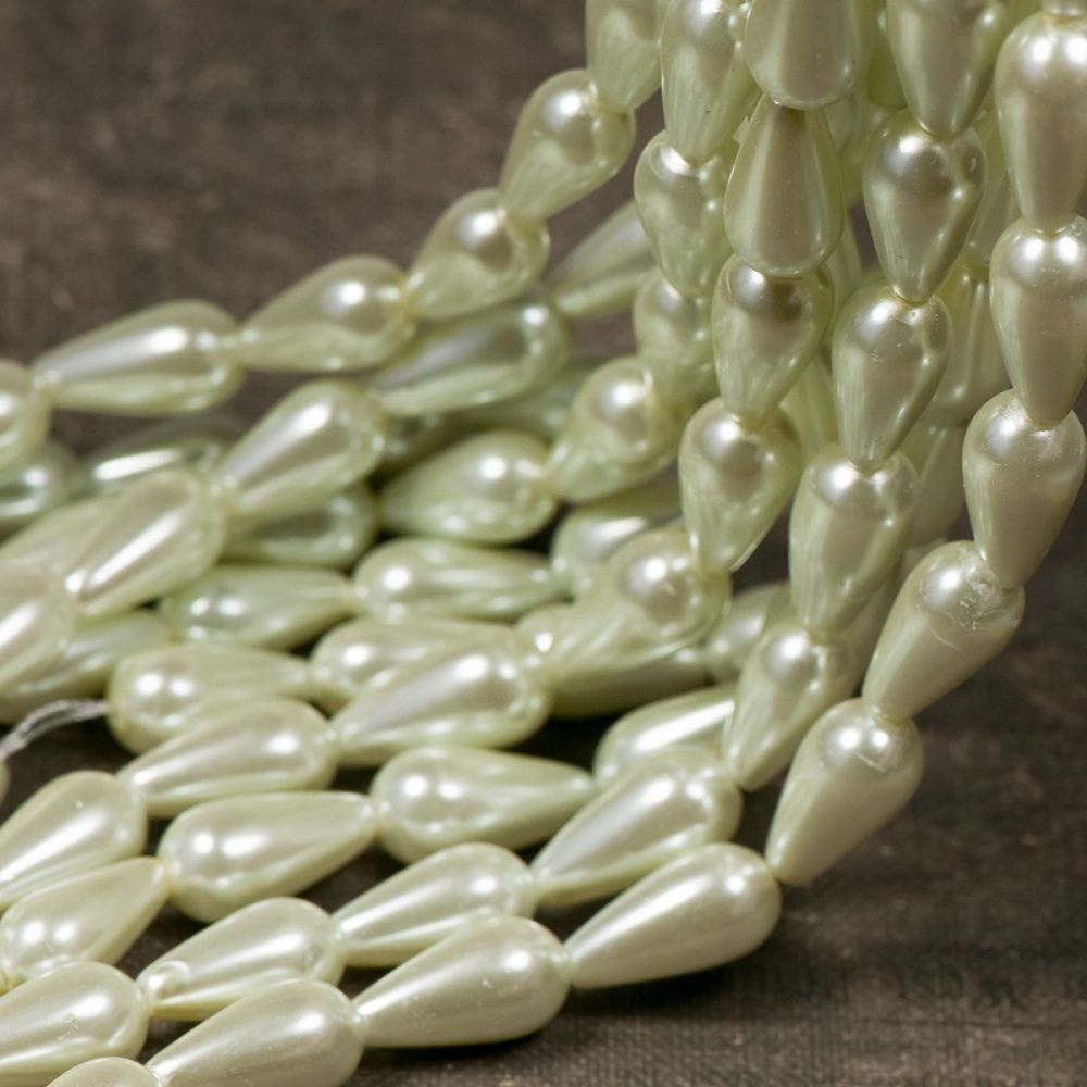 бусина, имитация жемчуга "капля", стекло, цвет белый, 8х17 мм