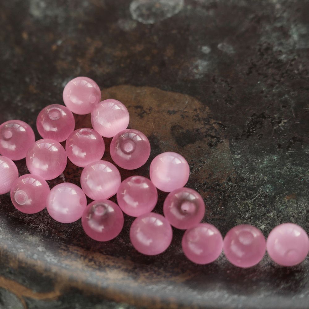 бусина "кошачий глаз", стекло, цвет яркий розовый, 8 мм