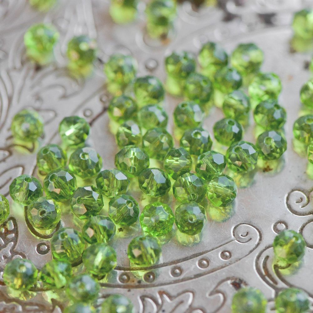 бусина, стекло абакус 6, граненая, цвет лайм, 6х4 мм