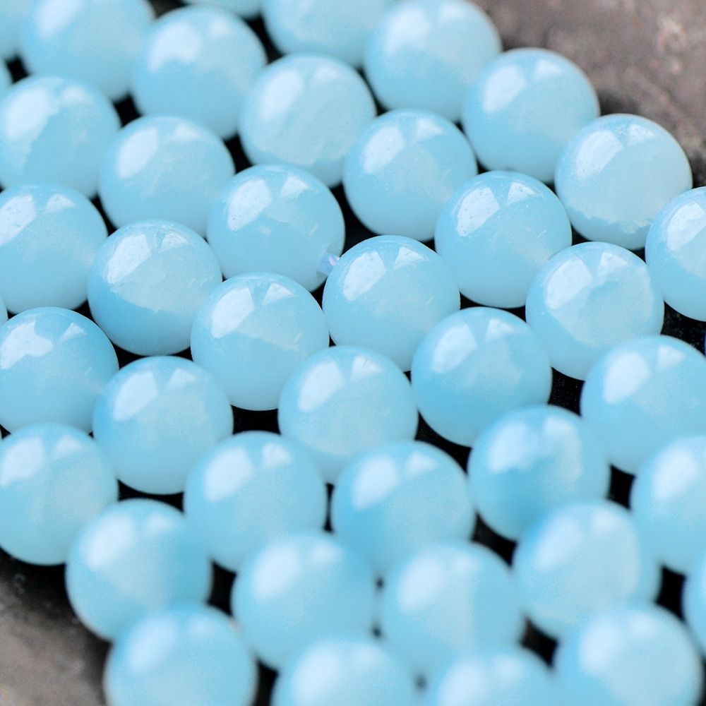 бусина, имитация нефрита, стекло 8, цвет светло-голубой, 8 мм