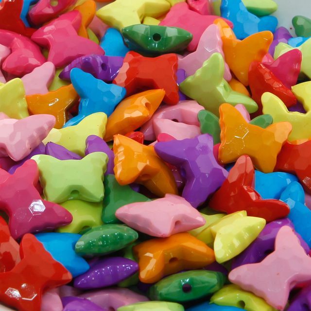 бусина, акрил "бабочка", граненая, цветовой микс, 15х13х6 мм