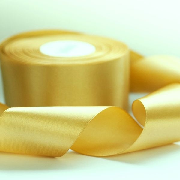 лента, атлас, цвет золотистый, ширина 50 мм ленты