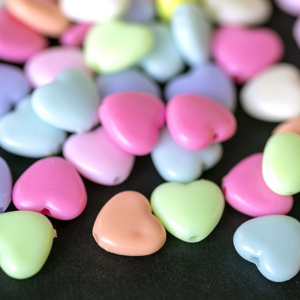 бусина, акрил "пастель-сердечко", цветовой микс, 11x12x5 мм