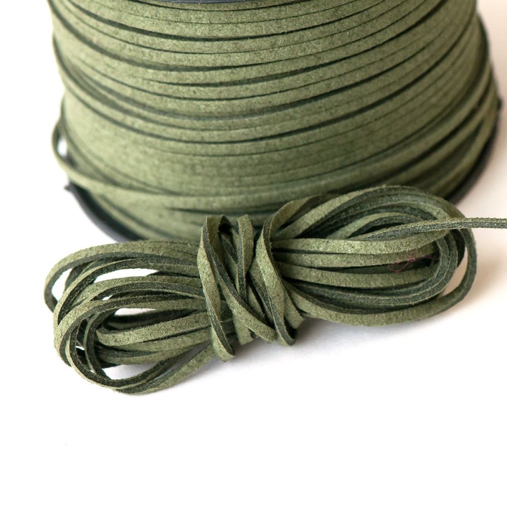 шнур из искусственной замши, грязно-зеленый, 3х1.5 мм