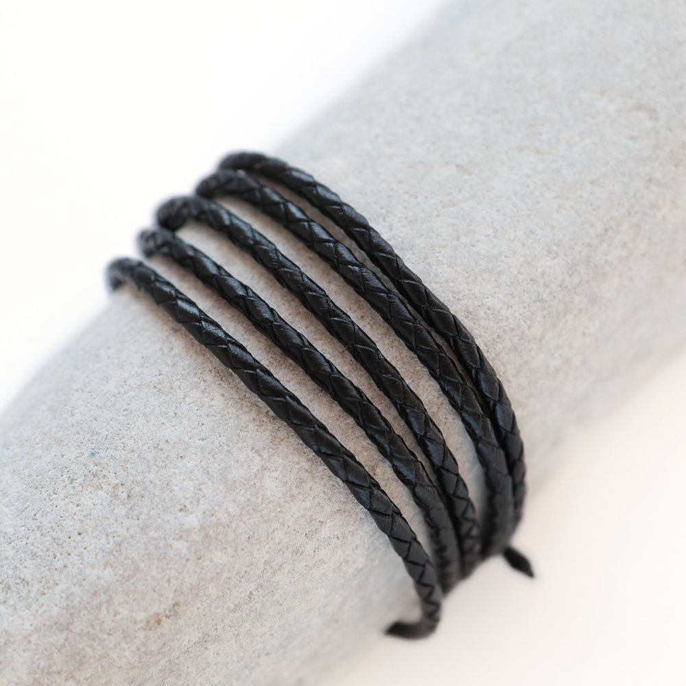 шнур кожаный круглый, плетеный, цвет черный, диаметр 3.3 мм