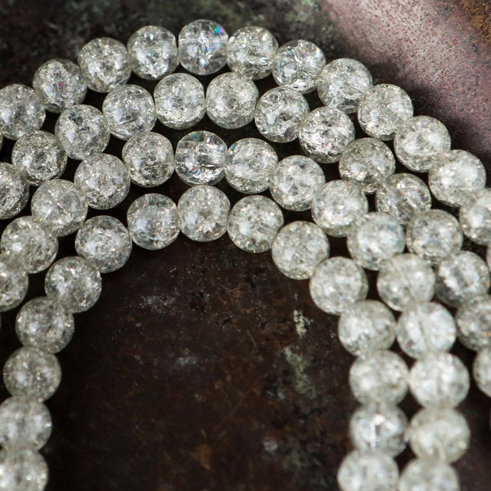 бусина, стекло "кракле", цвет светло-серый, 6 мм