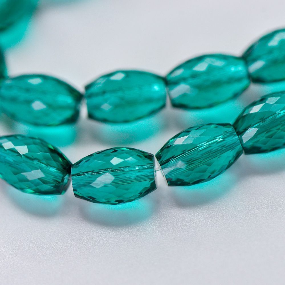 бусина, стекло овальная, граненая, цвет изумрудный, 11.5x8 мм