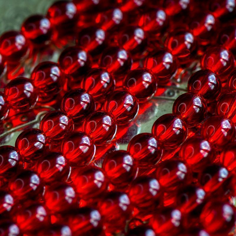 бусина, стекло 8, цвет красный, 8 мм