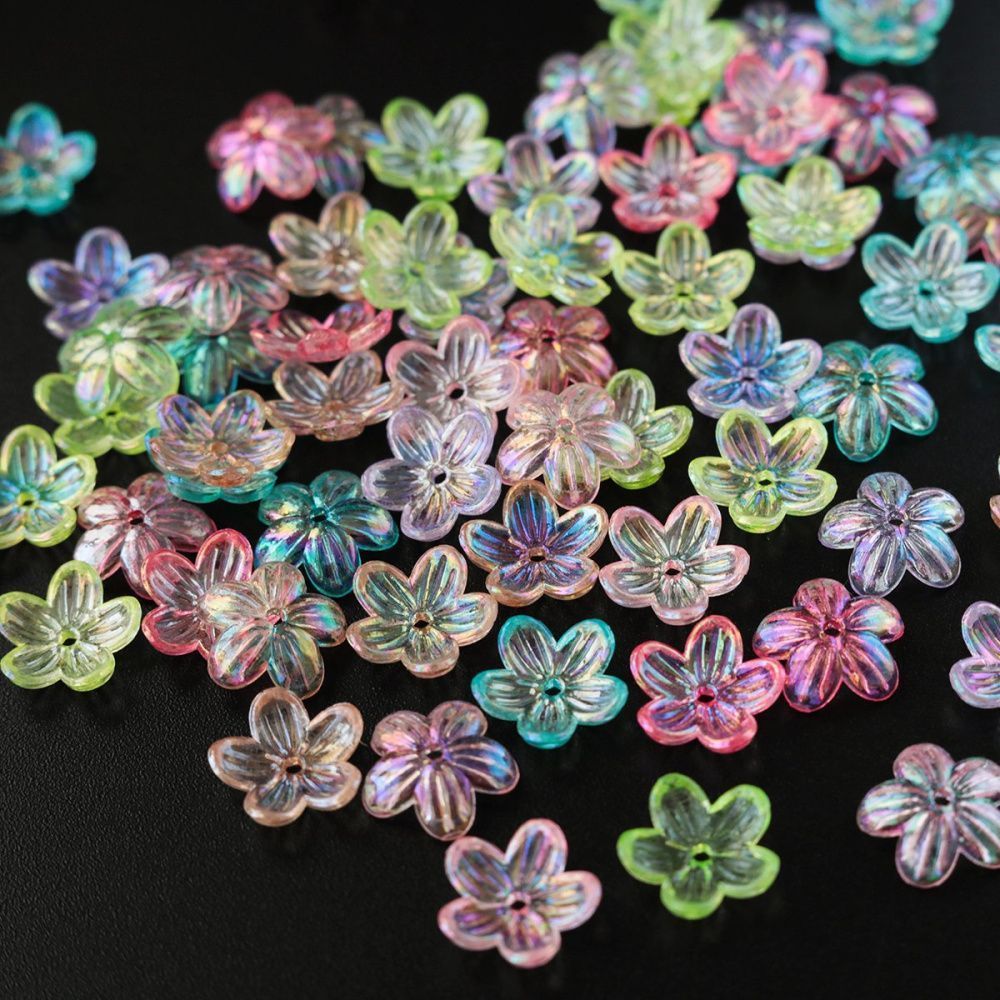 бусина, акрил "цветок сирени", пастельный перламутровый микс, 12x12x3 мм