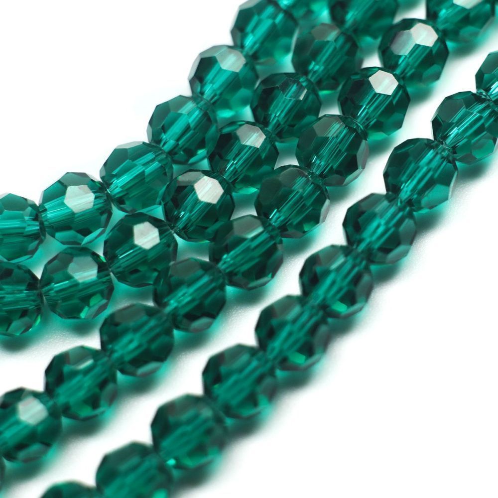 бусина, стекло 6, граненая, цвет морской волны, 6 мм