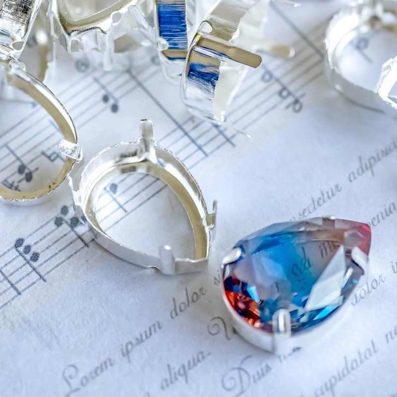 цапы для стразов каплевидные, открытые, серебро, 18х13 мм