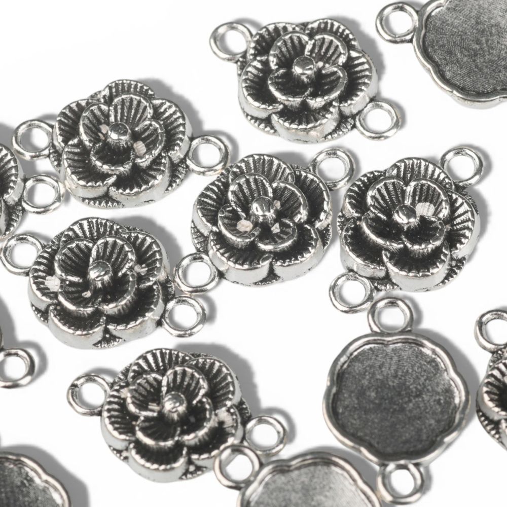 коннектор "бегония", цвет античное серебро, 12x3.5 мм