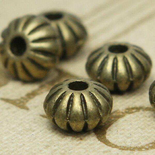 бусина, металл "раффл", цвет античная бронза, 8х5 мм