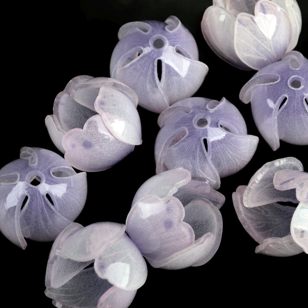 бусина, акрил "бутон", цвет белый/сиреневый, 14x16x16 мм