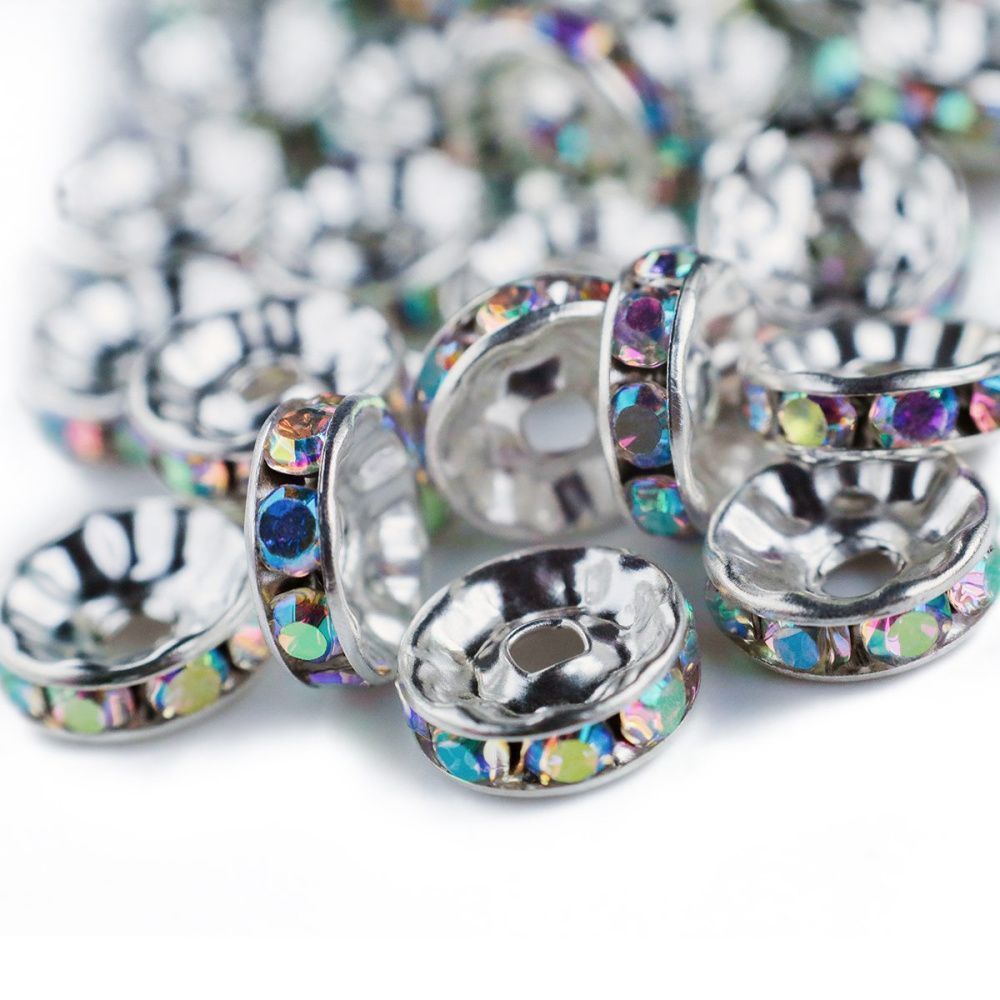 разделитель со стразами, цвет платина/crystal ab, 10 мм