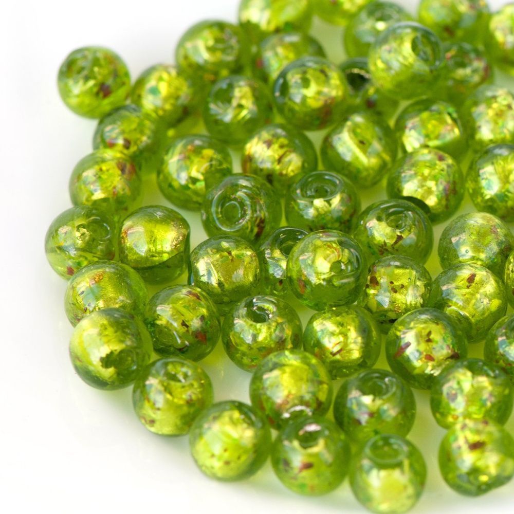 бусина, стекло с фольгой,  цвет желто-зеленый, 12 мм