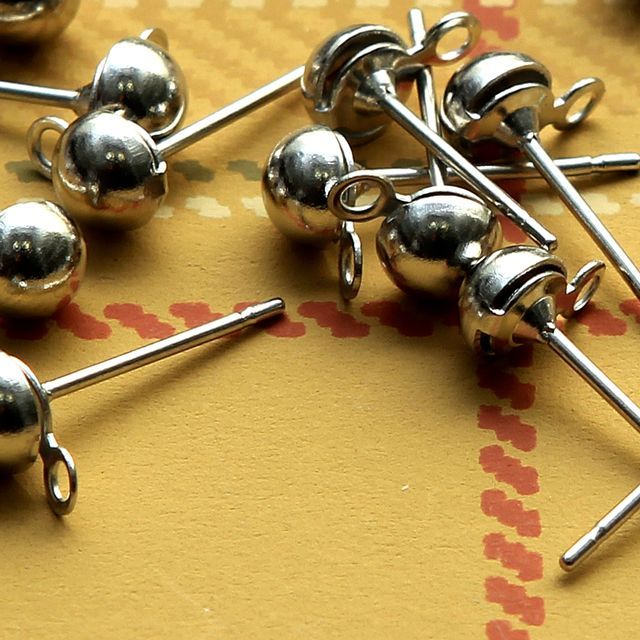 пуссеты "шарик", цвет платина, 13х4.3 мм