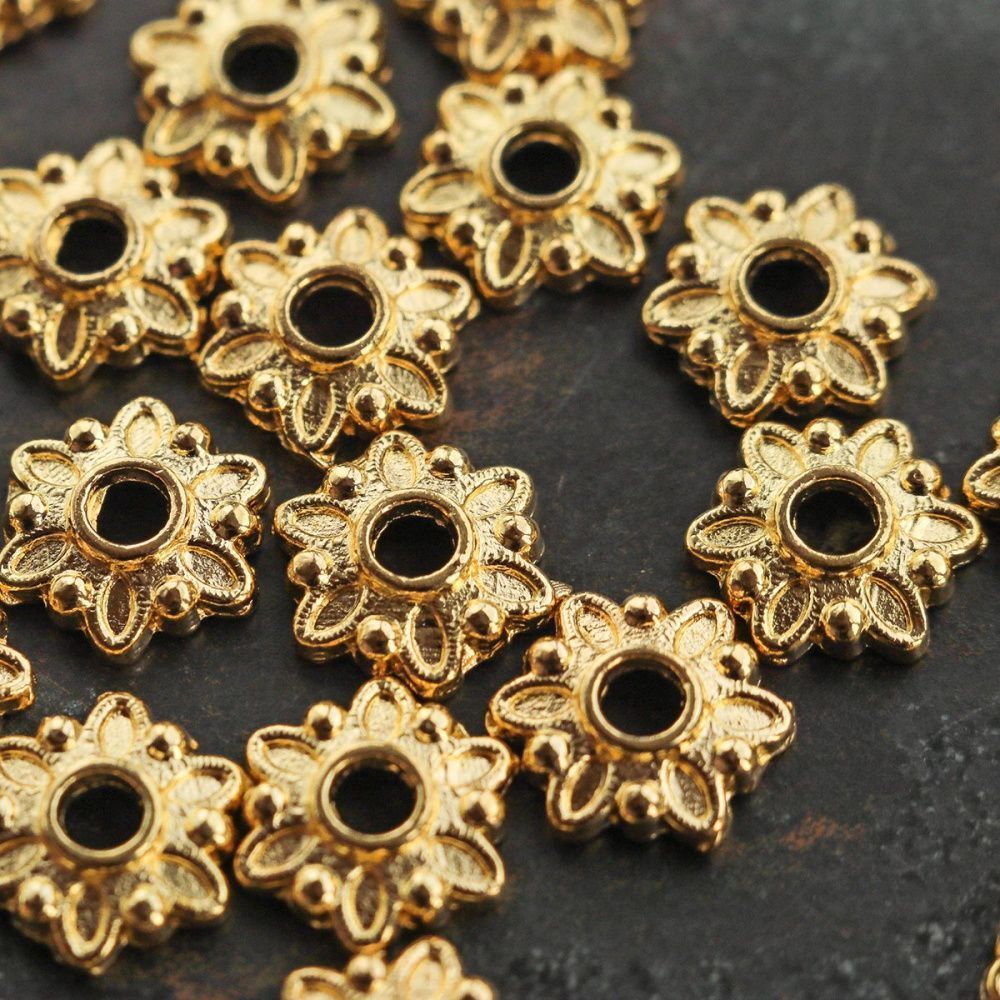 шапочка для бусин "лён", цвет золото, 7x7x2 мм