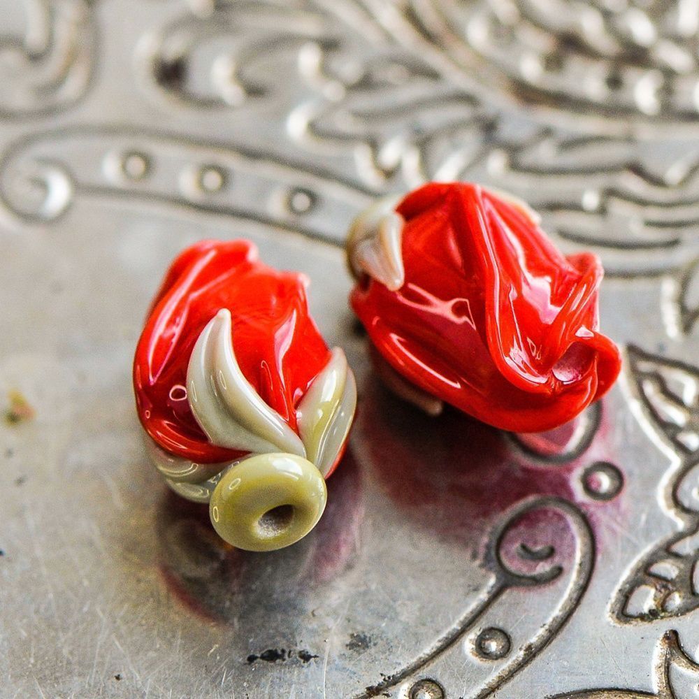 бусина, мурано "розовый бутон", красный, 15-16х10-11 мм