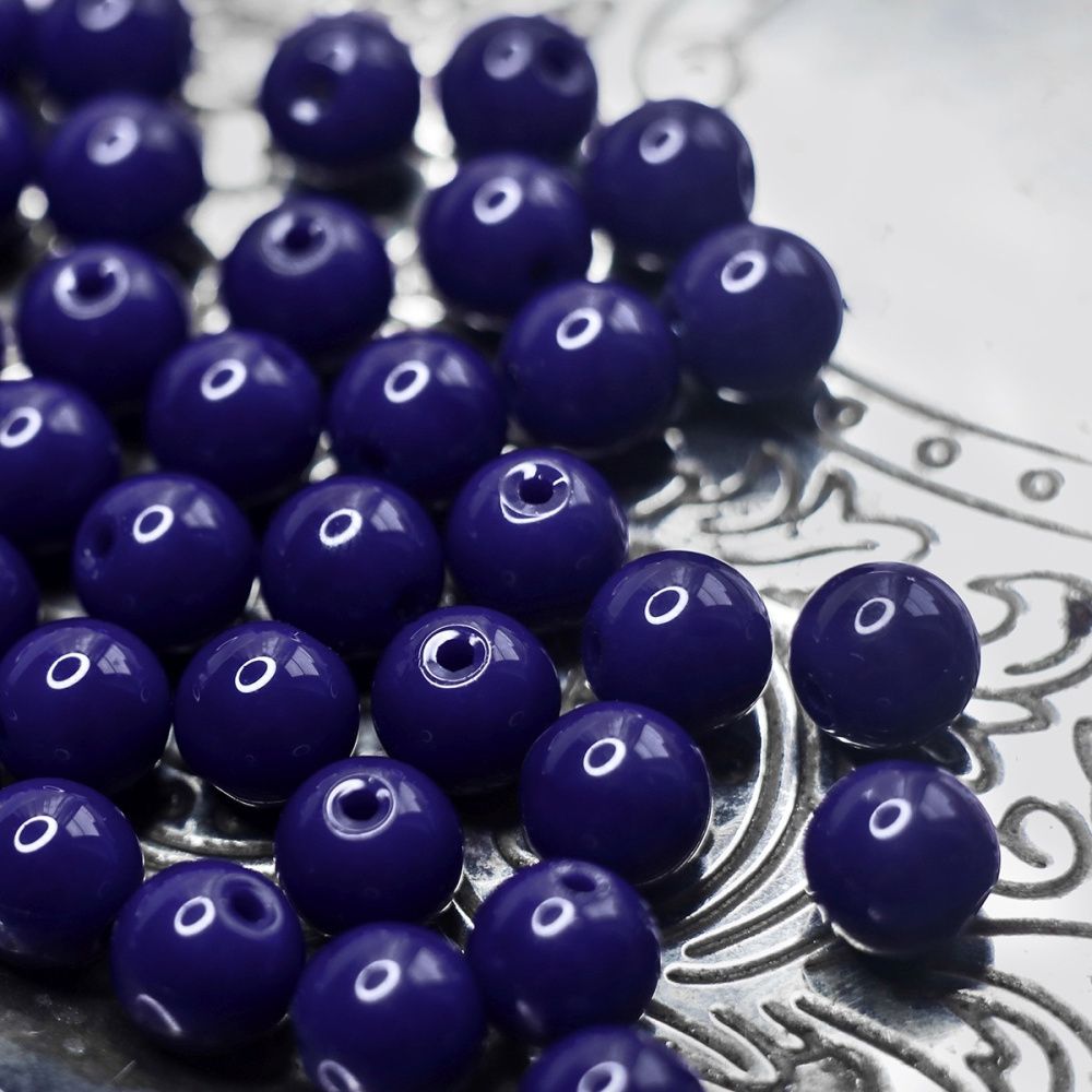 бусина, стекло 8, цвет темно-синий, 8 мм