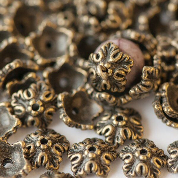шапочка для бусин "барокко", цвет античная бронза 10х4 мм