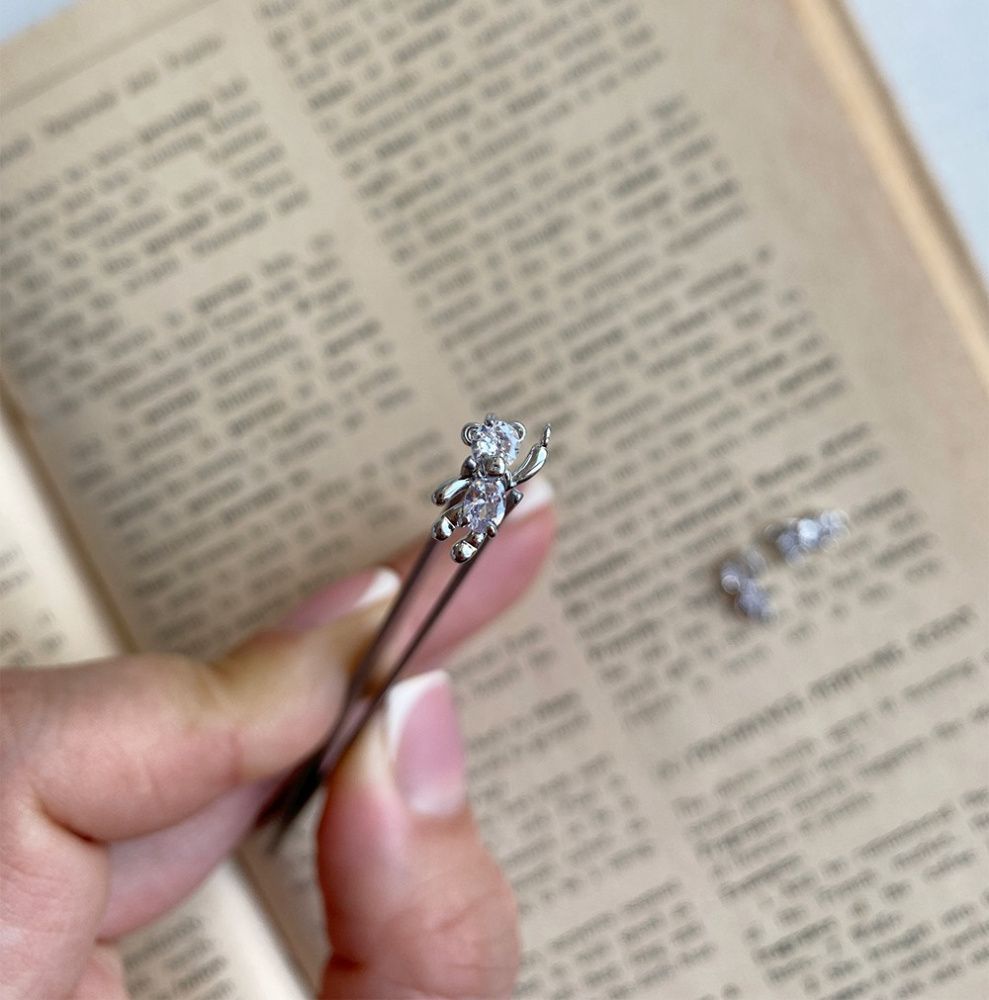 подвеска металл "медвежонок", покрытие платина/циркон, 12x6x3 мм