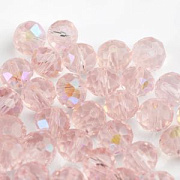 Бусина, стекло абакус 8, граненая, цвет св.розовый радужный, 8х6 мм