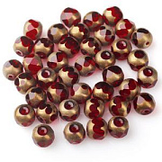 Бусина, стекло, граненая, цвет красный/золото, 8 мм