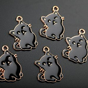 Подвеска металл "Мур-мур", эмаль, цвет чёрный, 22x16x1 мм