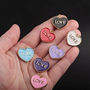 Подвеска металл "Сердечко-LOVE", позолота/цветовой микс, 17.5x20x2.5 мм