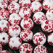 Бусина, керамика "Сакура", цвет бело-красный, 12 мм